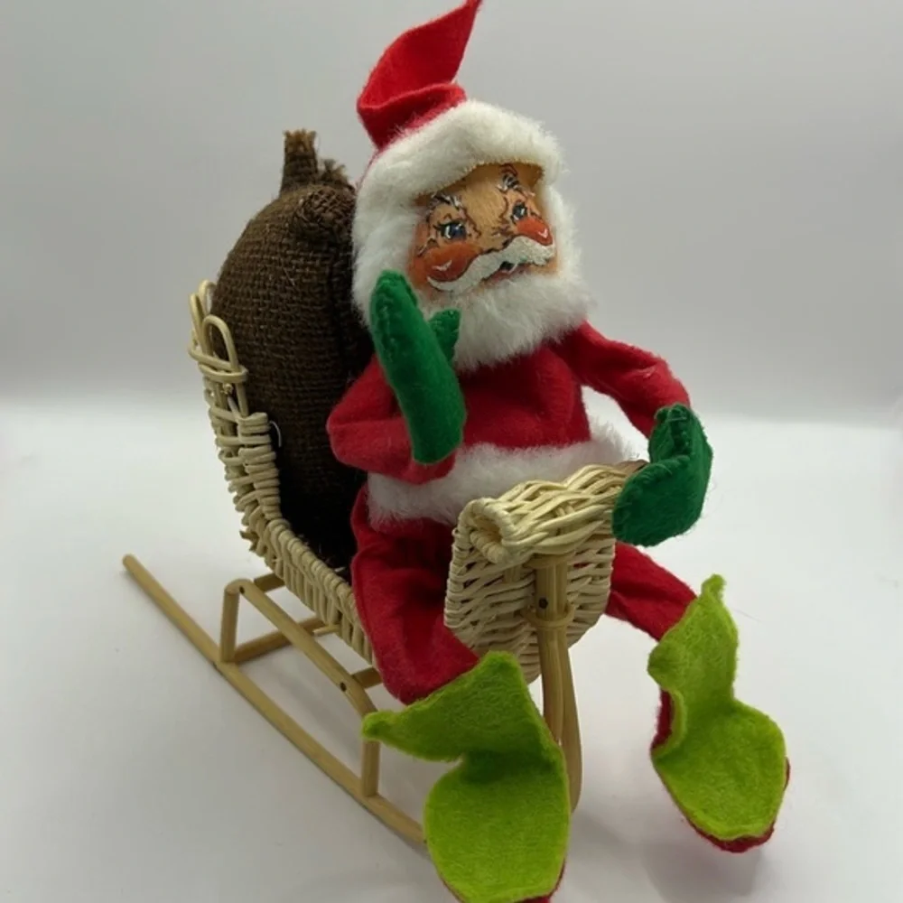 Vintage Annalee Santa on Wicker Sled